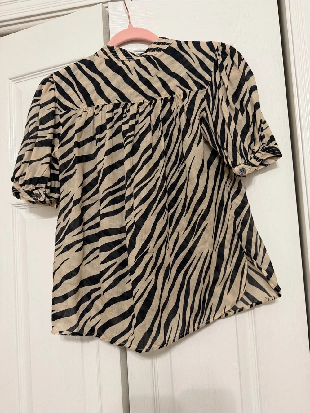 Banana Republic Zebra-Print Short Sleeve Blouse - Black & Cream